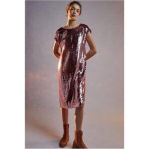 Maeve by Anthropologie Pink Sequin Kara Popover Midi Dress Small